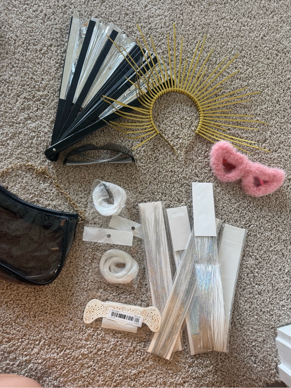 ASOS Black Clear Crossbody Bag with Gold Headpiece and Pink Fuzzy Glasses
